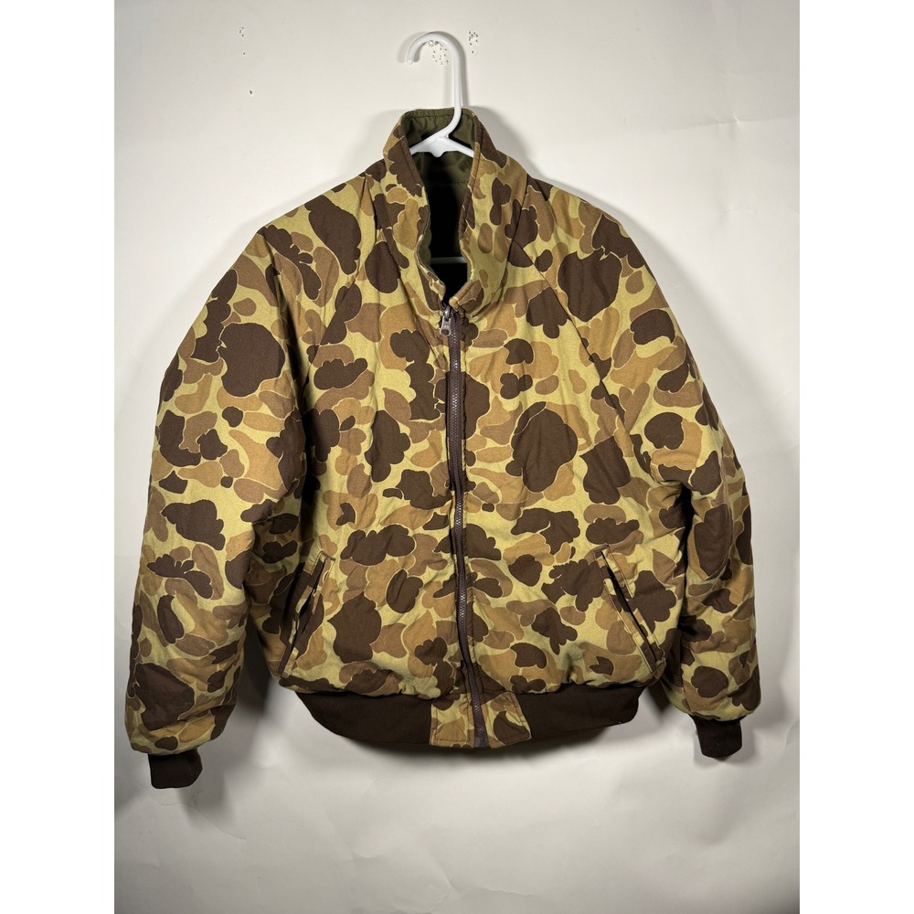 Remington Reversible Bomber Jacket Mens Camo Green Duck Hunter Full Zip Sz Large